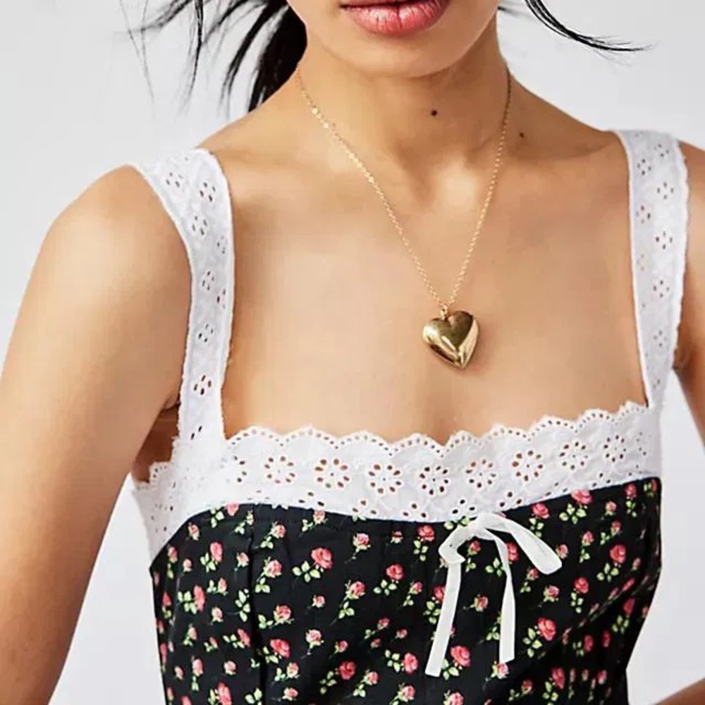 FOR LOVE & LEMONS Camille Floral and Lace Mini Dress Boho Cottagecore Black Sz M - Picture 2 of 11